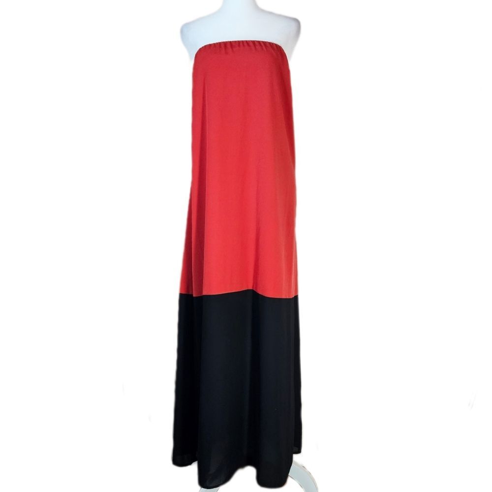 LOFT Strapless Colorblock Maxi Dress Women's LP Artsy Minimalist Flowy Statement